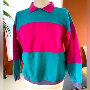 Vintage Colorblock Skater Sweatshirt in Teal and Pink Large